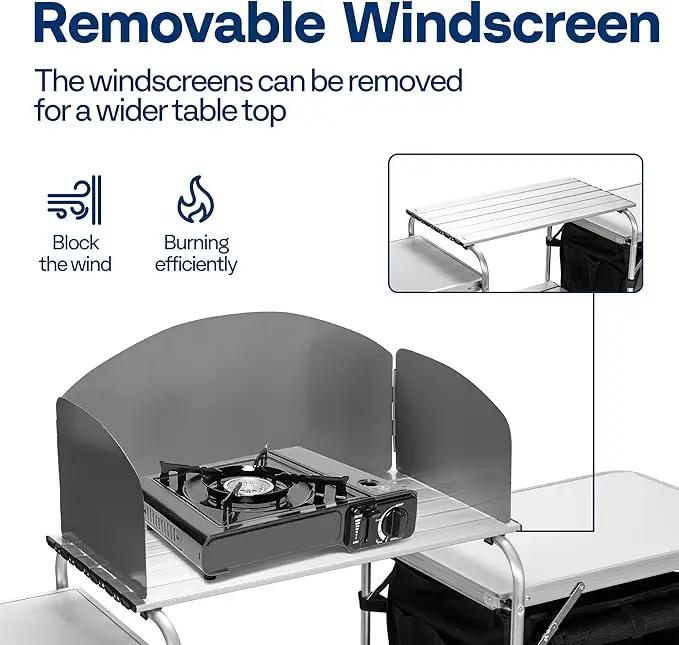 VIVOHOME Folding Camping Kitchen Station Table with Storage Organizer, 2 Side Tables, Stainless Steel Windscreen, Outdoor Portable Cook Station for BBQ, Picnics by GreenHaven Gardens