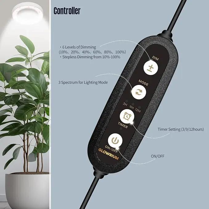 GLOWRIUM Indoor Grow Light, 40 Watt Full Spectrum LED Plant Growth Light with Stand, Adjustable Height with Timer 3/9/12 hrs, Black LED Plant Lamp by GreenHaven Gardens