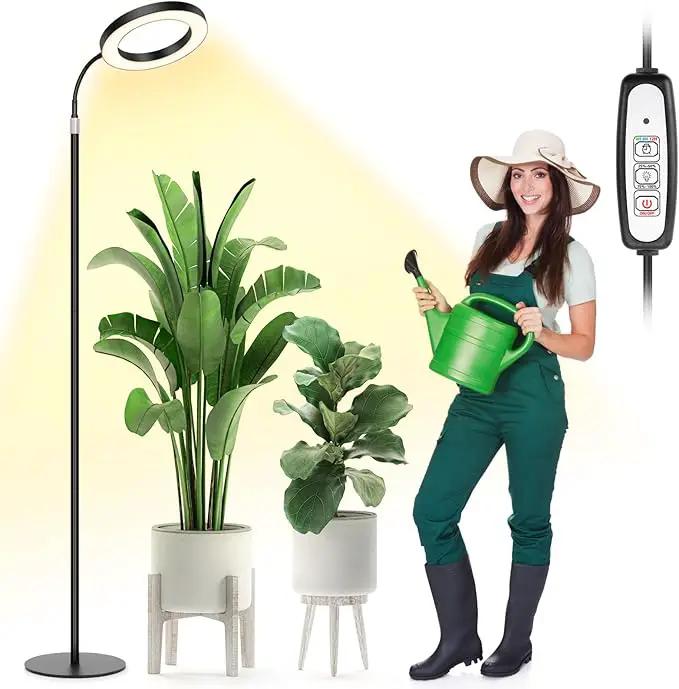 LBW Grow Lights for Indoor Plants Full Spectrum with Stand, Floor Plant Growing Lamp for Large Plants, Auto ON/Off Timer 4/8/12H, 4 Dimmable Levels, 47.2-63 inches Adjustable Height by GreenHaven Gardens