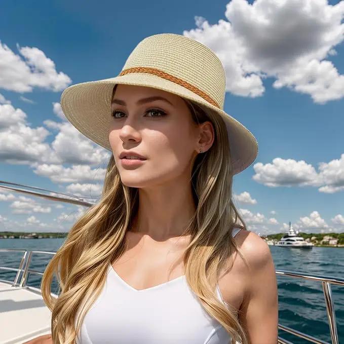Beach Sun Straw Hats for Women, Summer Sun Protection Foldable Packable Wide Brim Hat by GreenHaven Gardens