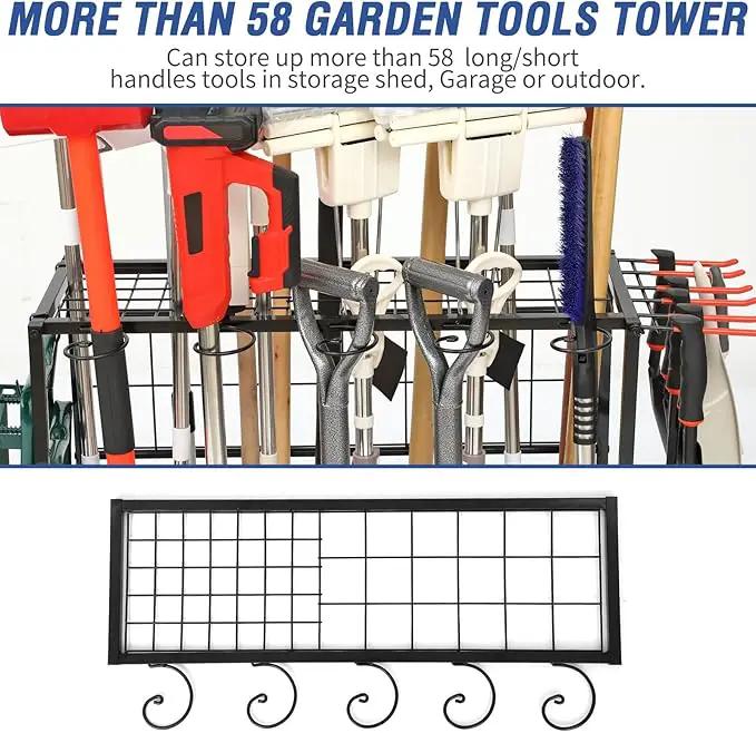 Garden Tool Organizer for Garage, Garden Tool Rack, Up to 58 Long Handled Tools, Yard Tool Holder for Garage, Shed, Outdoor, Tool Stand, Black (Garden Tool Rack) by GreenHaven Gardens