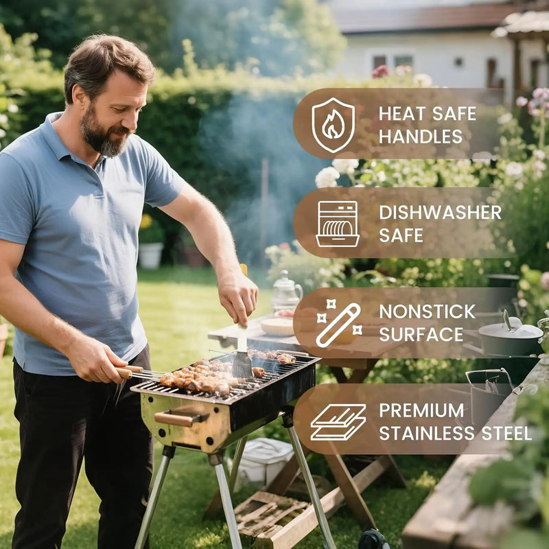 Grill Tool Set, Wooden Grilling Accessories, Heavy Duty Stainless Steel BBQ Grill Tools Set for Outdoor Grill with Spatula, Tongs Aluminum Case for Camping Backyard Barbecue, Grill Set for Men Women by GreenHaven Gardens