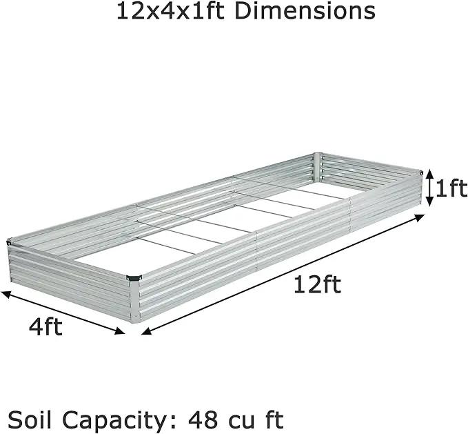 12x4x1ft(2 Pack) Galvanized Raised Garden Bed,Outdoor Planter Box Metal Patio Kit Planting Bed for Vegetables Flowers Herb,Silver by GreenHaven Gardens