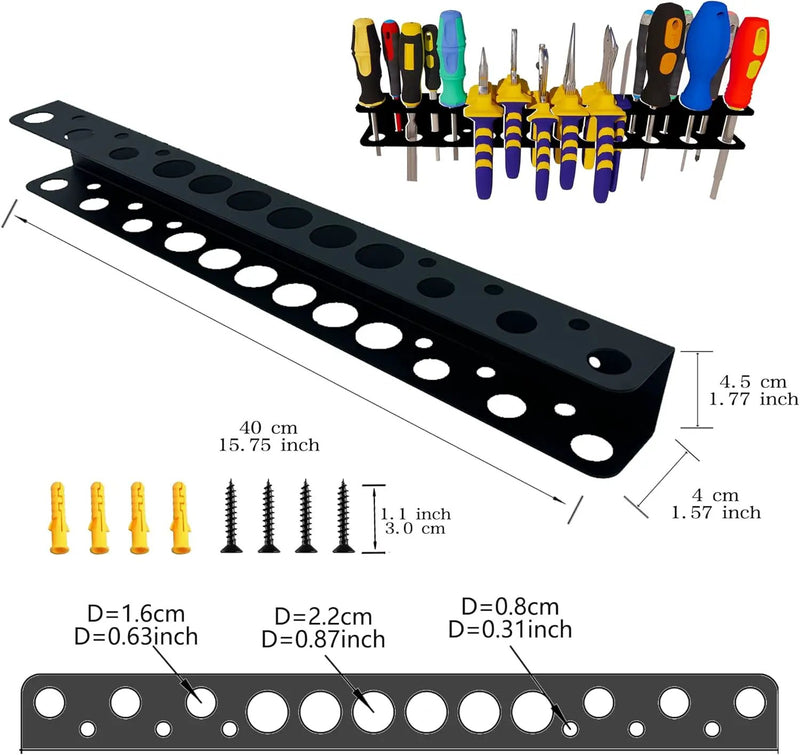 Screwdriver Organizer, Pliers Rack, Heavy Duty Wall Mounted Tool Storage Rack, Hand Tools Organizer, Metal Organizer for Garage Workshop, Garage Wall Mount，15.75 Inch by GreenHaven Gardens