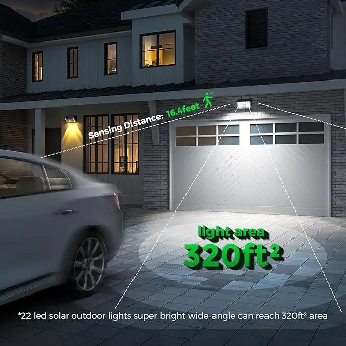 JSOT 22LED Solar Motion Sensor Lights Outdoor, Solar Lights Outdoor Waterproof IP65, Bright Wall Security Lighting for Outside Yard Front Door Fence - Cool White by GreenHaven Gardens