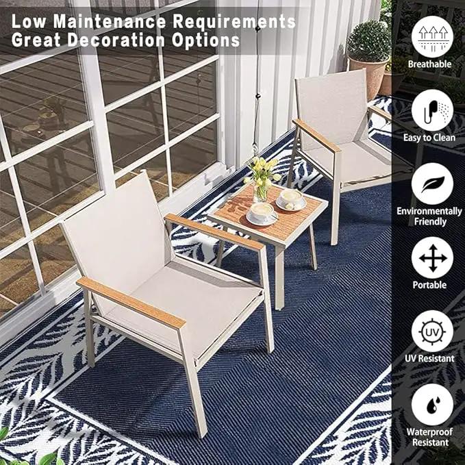 Outdoor Plastic Straw Rug, Waterproof Mat, Washable Large Floor Mat and Rug for Outdoors, RV, Beach, Patio, Camping, Backyard, Deck, Picnic, Outside (5x8ft,Olive-Leaf/Dark Blue&White) by GreenHaven Gardens