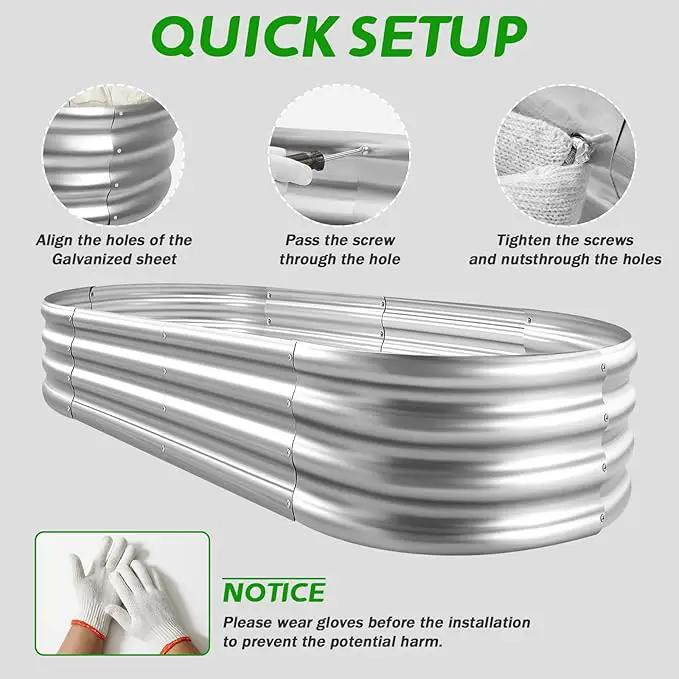 Galvanized Raised Garden Beds, 4x2x1ft Outdoor Raised Garden Boxes, Oval Large Bottomless Metal Elevated Garden Bed Planter Box for Vegetables, Fruits, Flower by GreenHaven Gardens