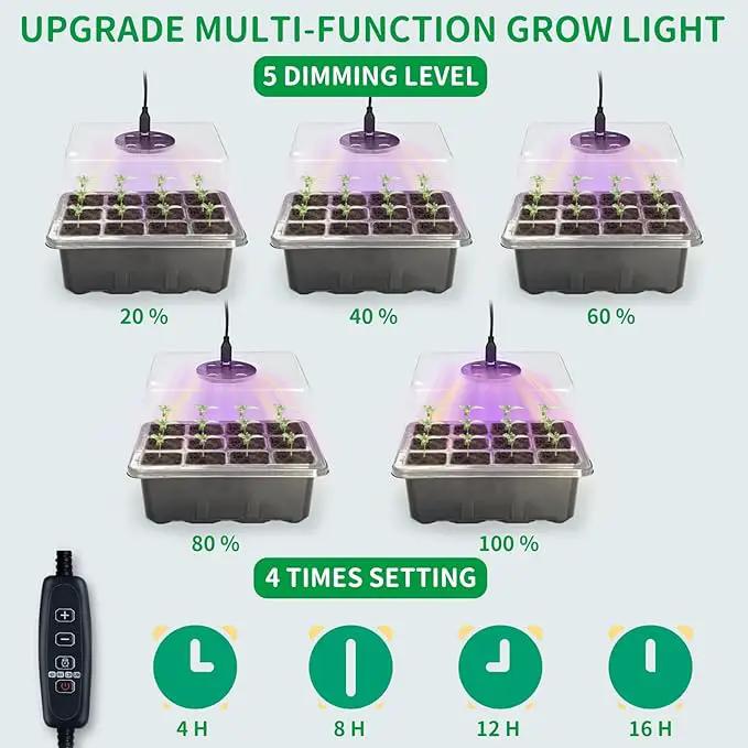NAMOTEK 5 Pack Seed Starter Tray with Heat Mat and Grow Light Humidity Domes, 60 Cell Trays Germination Station Cloning Kit by GreenHaven Gardens