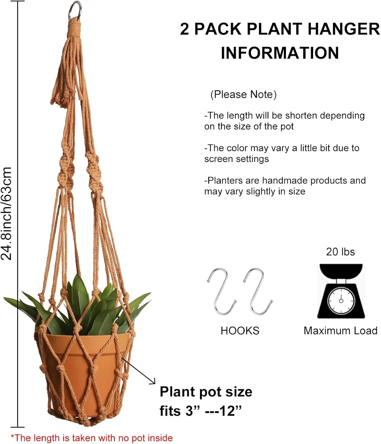 Artilady Macrame Hanging Planter for Indoor Plants, Boho Woven Plant Hanger Large Hanging Flower Pot Holders Outdoor Baskets Storage No Tassels Brown Wall Decor by GreenHaven Gardens