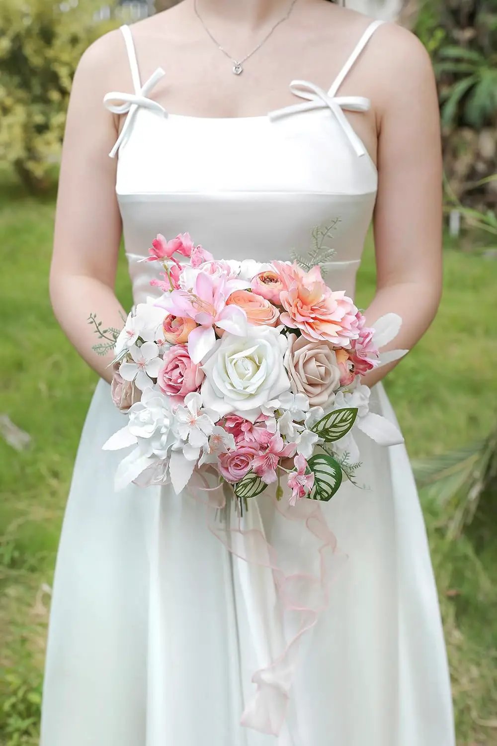 White Pink Artificial Flowers Silk Fake Roses Peonies Greenery Combo Box Set for DIY Wedding Bouquets Bridal Shower Centerpieces Floral Arrangements Party Tables Home Decoration by GreenHaven Gardens