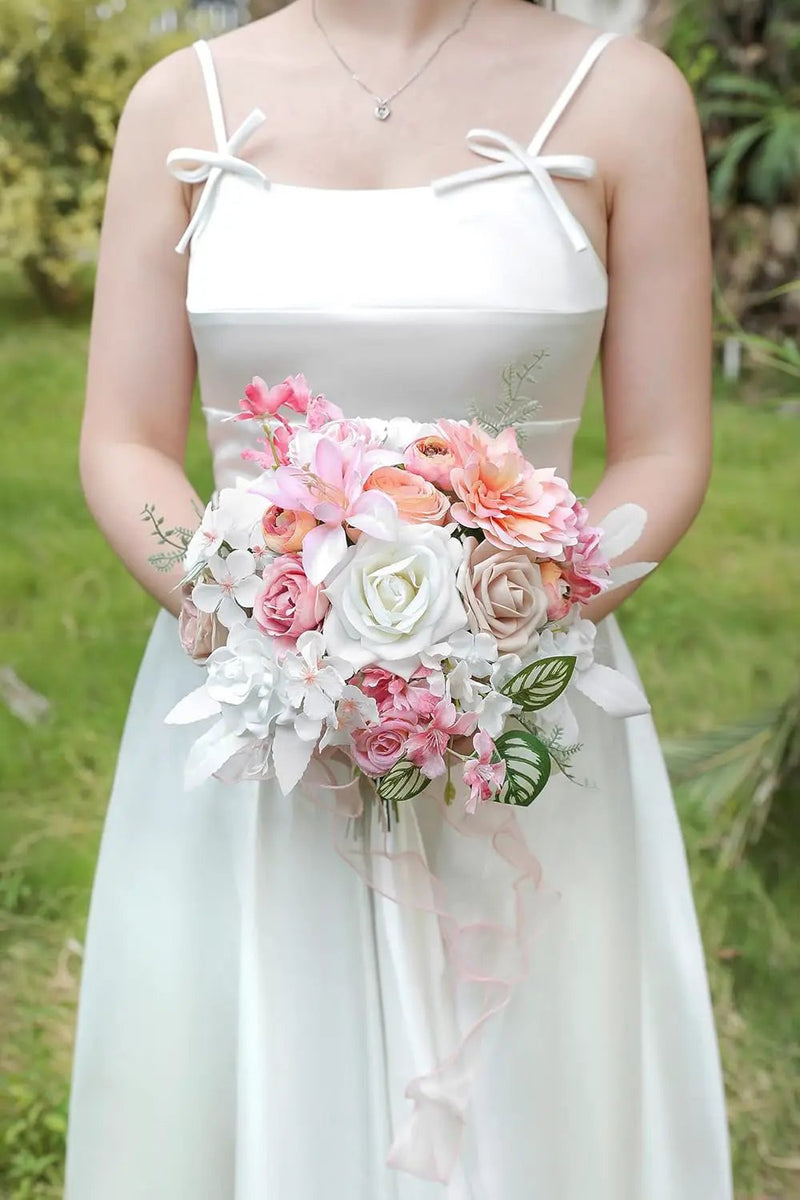 White Pink Artificial Flowers Silk Fake Roses Peonies Greenery Combo Box Set for DIY Wedding Bouquets Bridal Shower Centerpieces Floral Arrangements Party Tables Home Decoration by GreenHaven Gardens