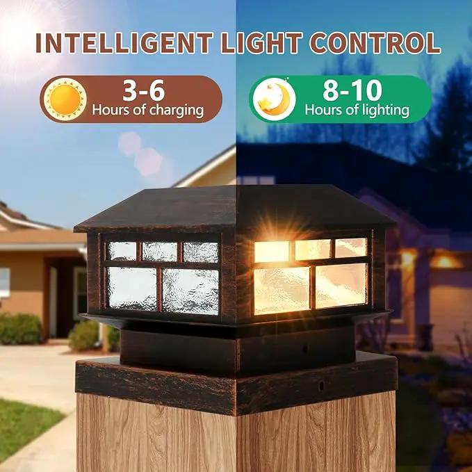 Solar Post Lights Outdoor, 20LM Fence Post Cap Lights, Waterproof, 2 Light Modes, Fit 3.5x3.5in 4x4in 5x5in Wooden Post, Solar Power Deck Lights for Garden Deck Patio Decoration(Bronze 2Pack) by GreenHaven Gardens