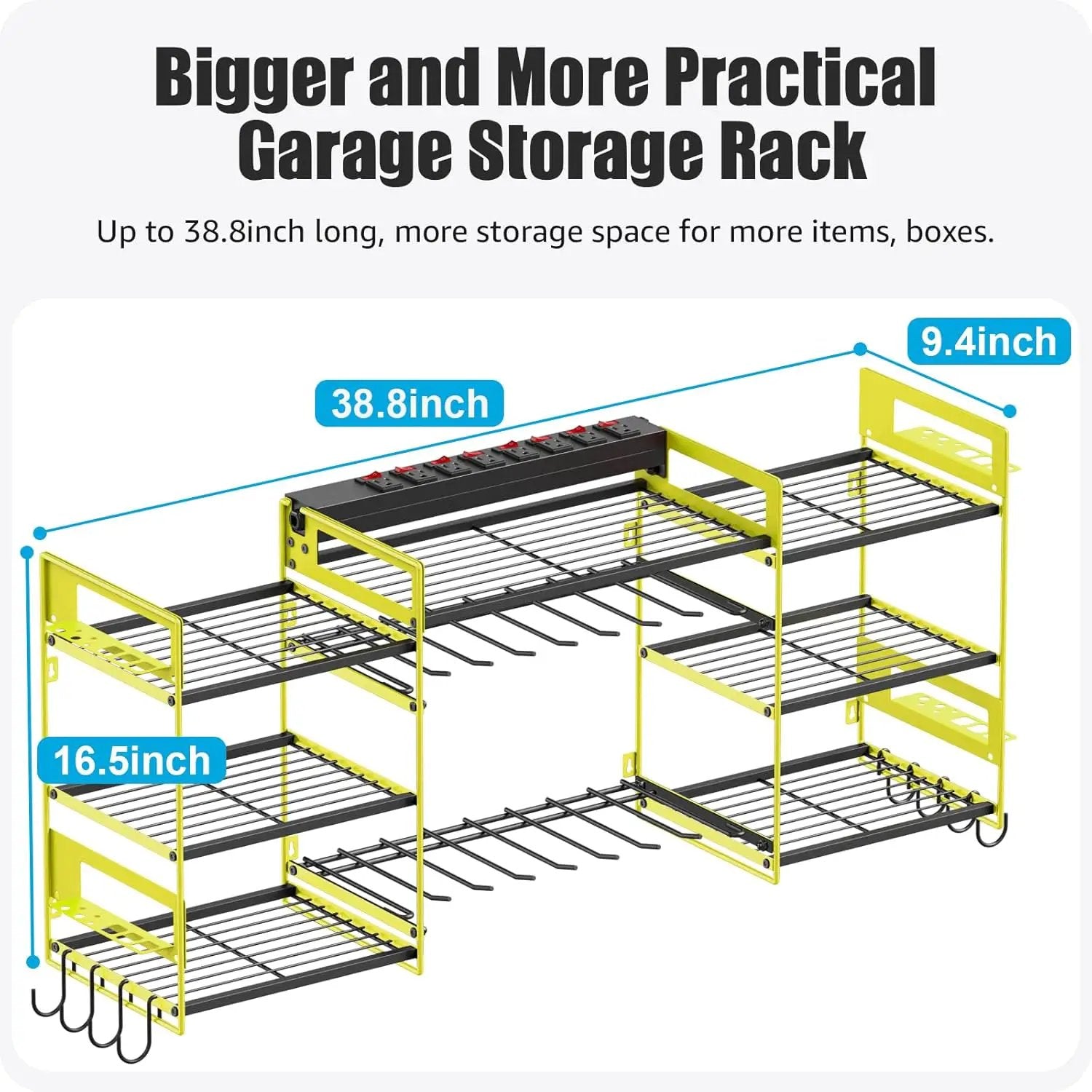CCCEI Green Power Tool Organizer Wall Mount, Large Tools and Battery Storage Rack Charging Station Individual Switches. Drills Holder, Garage Utility Shelves with 6FT Power Strip. Gift for Men. by GreenHaven Gardens