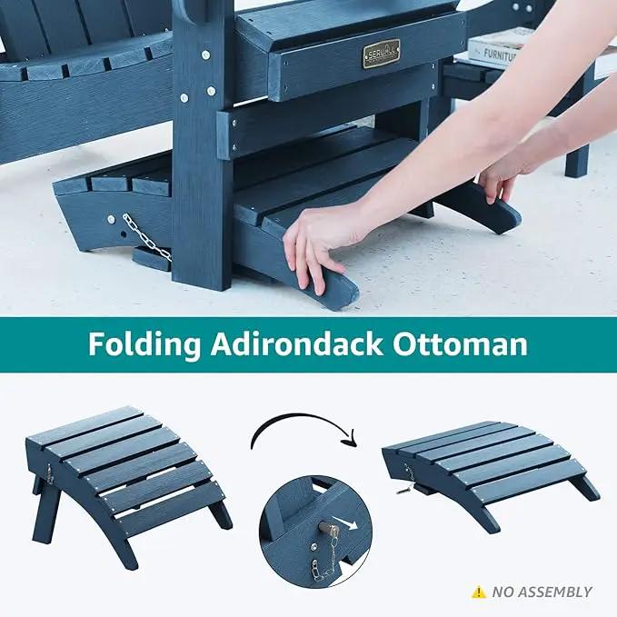 SERWALL Folding Adirondack Footrest Without Assembly, All Weather Use Adirondack Footstool, Blue by GreenHaven Gardens