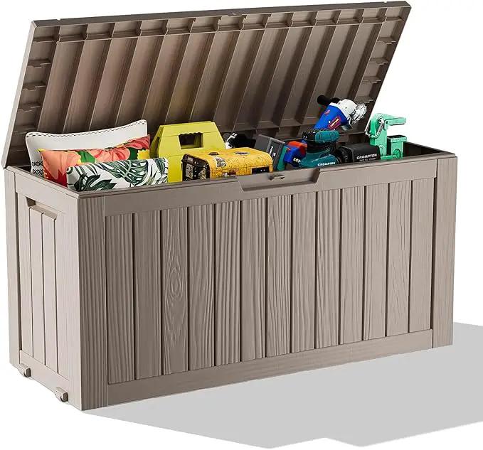 75 Gallon Resin Deck Box, Lockable Outdoor Storage Box for Patio Cushions Storage Furniture,Garden Tools, Pool Supplies, Weatherproof and UV Resistant (Grey) by GreenHaven Gardens