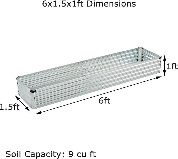 6x1.5x1ft(2 Pack) Galvanized Raised Garden Bed,Outdoor Planter Box Metal Patio Kit Planting Bed for Vegetables Flowers Herb,Silver by GreenHaven Gardens