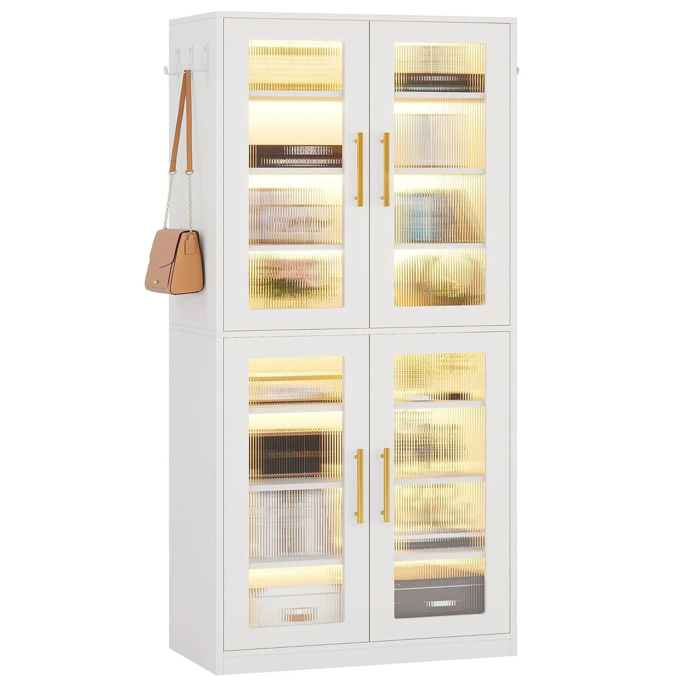 Bookcase With Doors And LED Lighting, 8 Adjustable Shelves Storage Cabinet by HouseOfZazla
