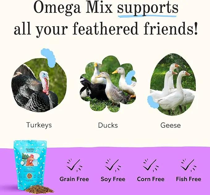 Grubbly Farms Omega Mix Chicken Treats for Laying Hens - Superfood and Omega-Rich Chicken Feed Supplement to Support Egg Production, Strong Eggshells and Nutritious Yolks - 1LB by GreenHaven Gardens