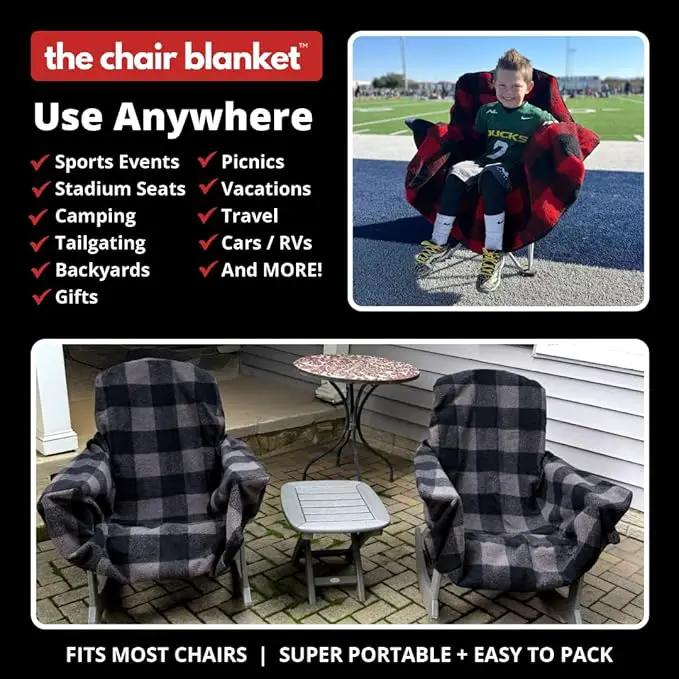 CITYBONFIRES The Chair Blanket – Reversible, Waterproof & Sherpa-Lined - Stretchable Elastic Back - Original Patio Chair Cover – Ideal for Homes and Outdoor Furniture- with Carry Pouch – Grey Plaid by GreenHaven Gardens