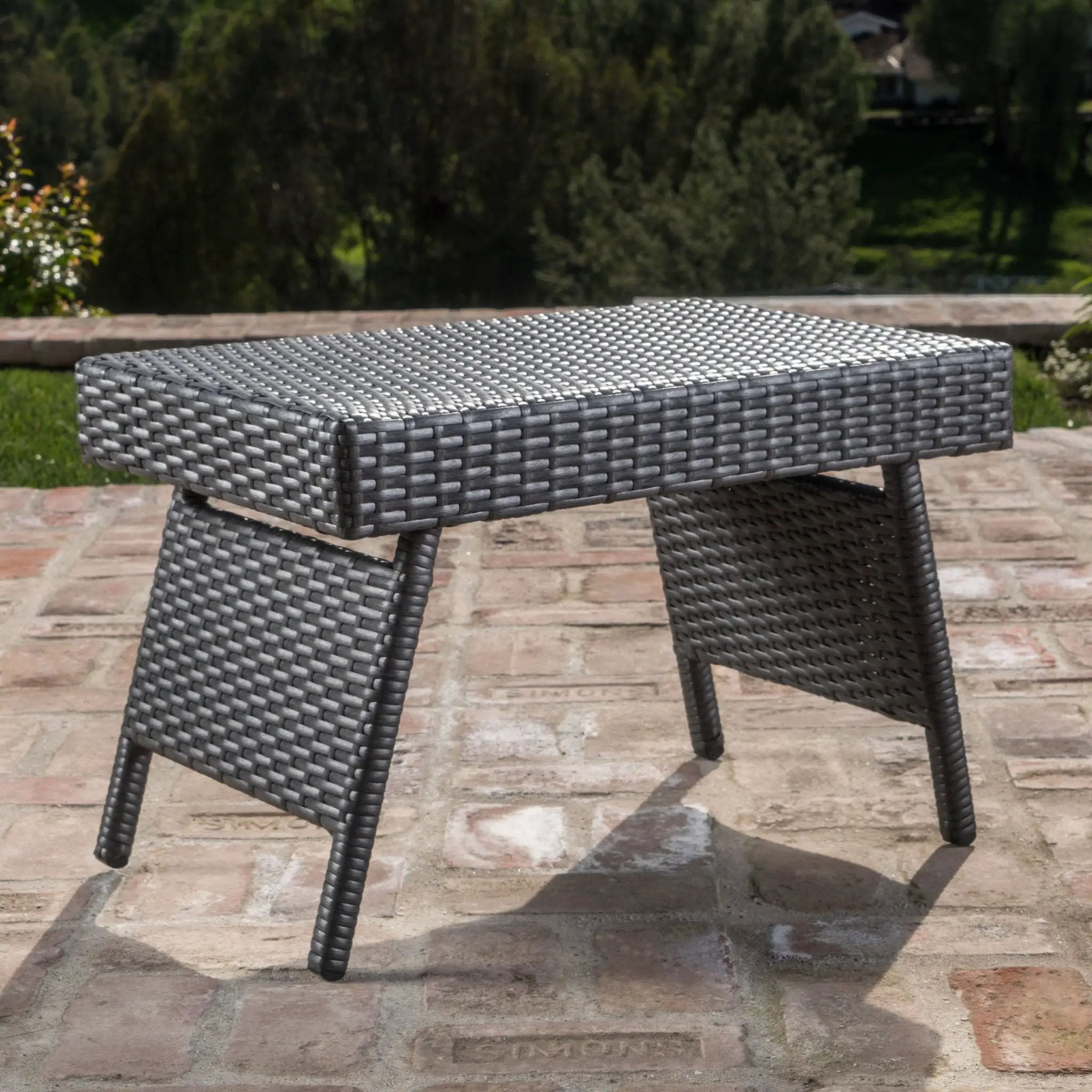 Outdoor Wicker Table With Rectangular Tabletop - Gray by HouseOfZazla