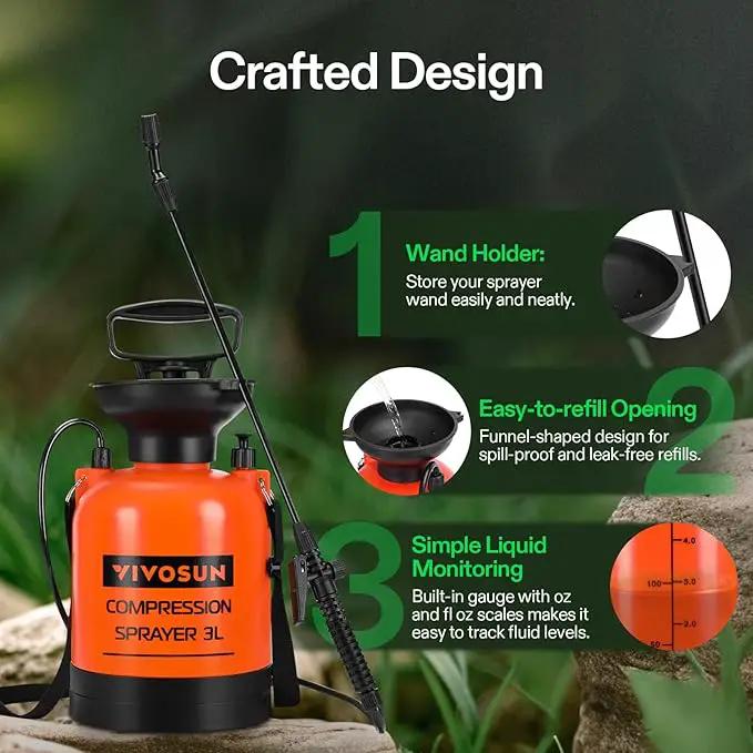 VIVOSUN 0.8-Gallon Pump Pressure Sprayer, Pressurized Lawn & Garden Water Spray Bottle with Adjustable Shoulder Strap, for Spraying Plants, Garden Watering and Household Cleaning by GreenHaven Gardens