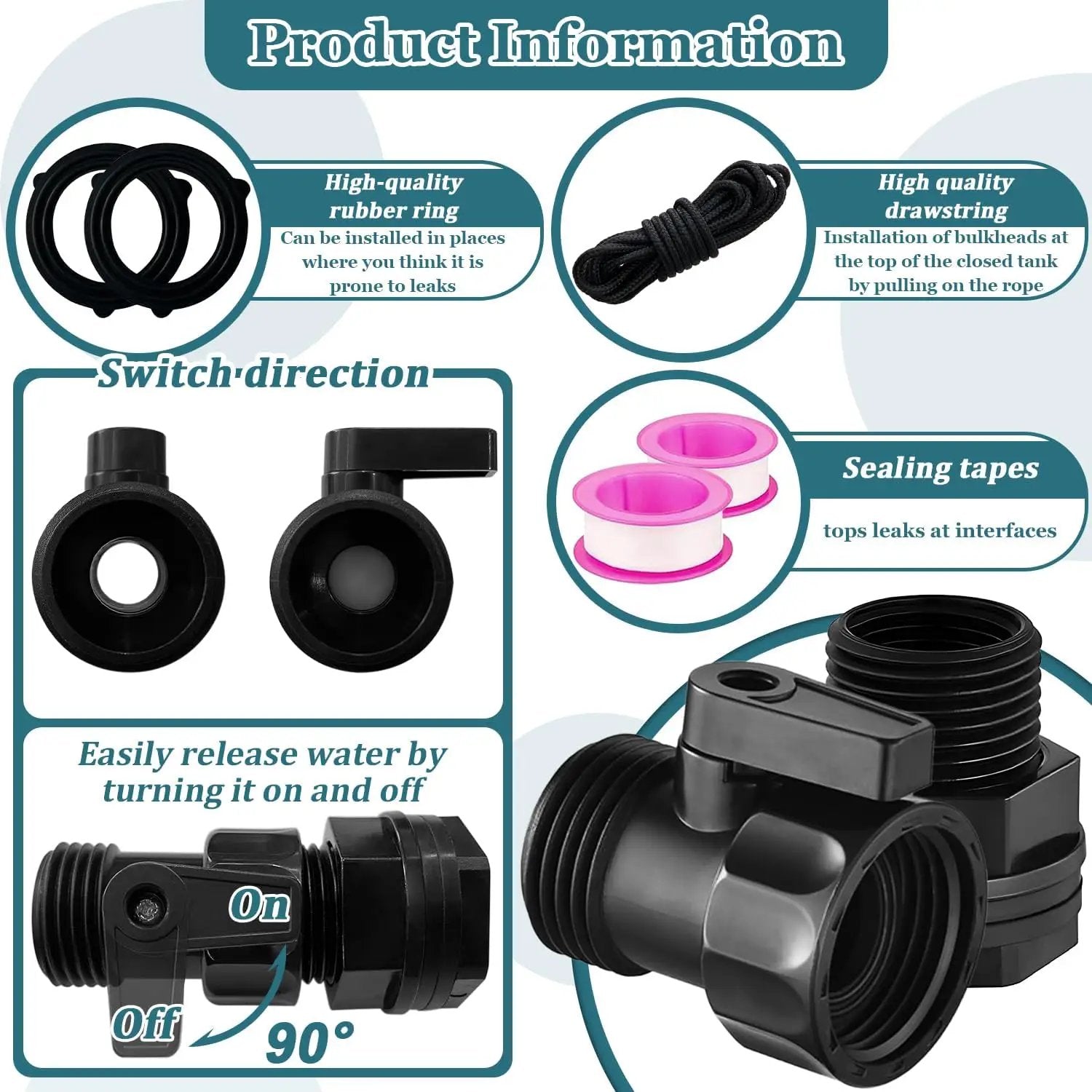 4 Pack Rain Barrel Spigot kit 3/4'' Plastic Garden Hose Shut Off Valve Kit With 3/4 GHT Bulkhead Fitting for Rain Barrels Aquariums Water Tanks Tubs Pools Spigot by GreenHaven Gardens
