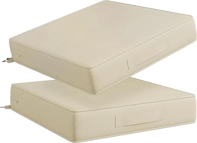 Codi Outdoor Cushions for Patio Furniture 24x24 Inch, Waterproof Chair Seat Cushion with Handles & Adjustable Straps, Fade Resistant - Set of 2, Beige by GreenHaven Gardens