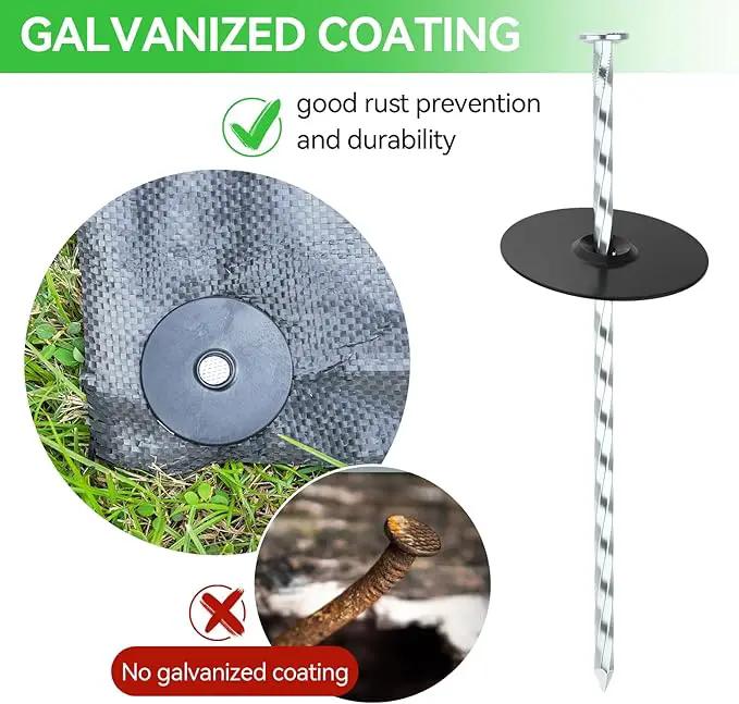200 Pack Landscape Stakes with Gasket Caps - 6.3 Inch Heavy-Duty Galvanized Steel Garden Spikes are Used to Fixing Weed Barrier, Artificial Lawn, Patio Rug, Etc by GreenHaven Gardens