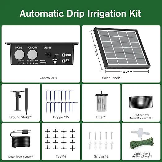 NFESOLAR Solar Drip Irrigation System Outdoor with 2200mAh Battery Backup, 6 Timing Modes, Supported 15 Pots Plants, Solar Watering System for Garden Green House by GreenHaven Gardens