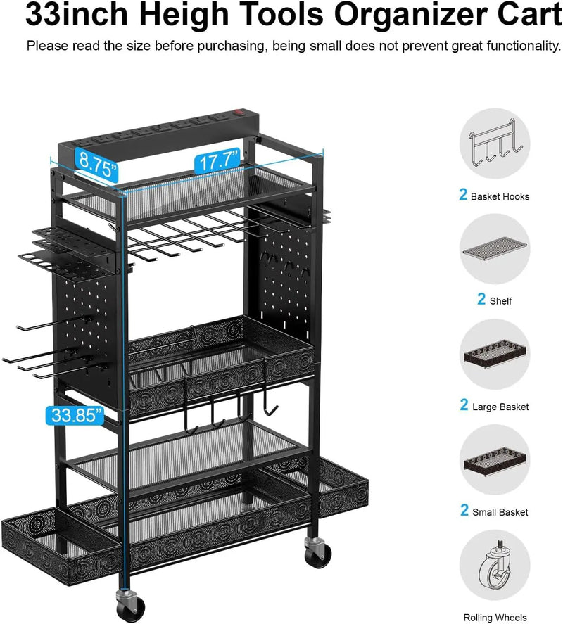 CCCEI Garage Power Tools Organizer Cart with Charging Station, Black Floor Standing Rolling Drill and Tools Battery Storage Cart on Wheels. Utility Rack Gift for Men, Husband, Father. by GreenHaven Gardens