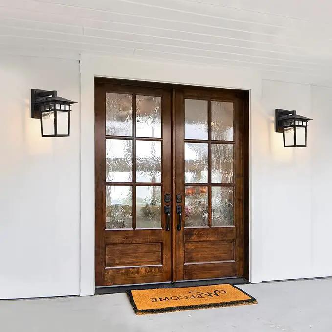 Outdoor Wall Lantern, Exterior Lighting Fixtures Wall Mount, 2 Pack Black Outdoor Sconce with Seeded Glass, Exterior Porch/Patio Lights for House Front Door Garage by GreenHaven Gardens