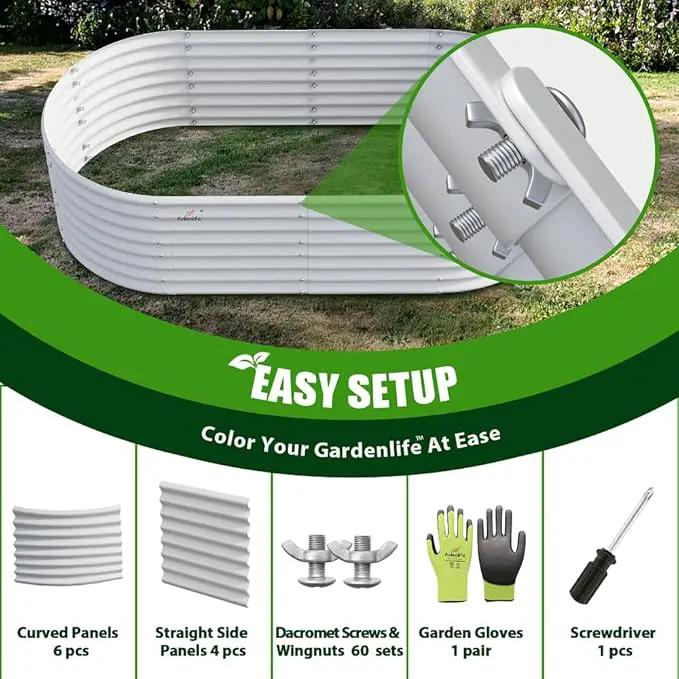 A ANLEOLIFE 6X3X2 ft Galvanized Raised Garden Beds Outdoor, Oval Large Metal Deep Root Planter Box for Planting Vegetables Flowers Herb, Anti-Rust & Easy-Setup, Antique White by GreenHaven Gardens