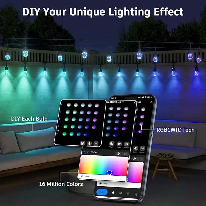 XMCOSY+ Smart Outdoor String Lights - 64ft RGBCWIC Patio Lights with 24 Color Changing Bulbs, LED String Light for Outside Backyard Bistro Party, APP WiFi Control, Work with Alexa, IP65 Waterproof by GreenHaven Gardens