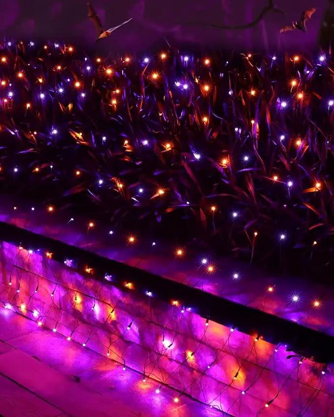 Joomer 12ft x 5ft 360LED Orange Purple Halloween Net Lights Outdoor Mesh lights, 8 Modes Timer Connectable Waterproof Bush Lights Mesh Netting Lights for Halloween Outdoor Decorations (Green Wire) by GreenHaven Gardens