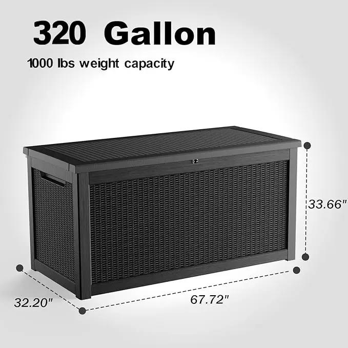 320 Gallon Deck Box Waterproof, UV Resistant Resin Outdoor Storage Box with Hydraulic Rod, Lockable Design and Enhanced Durability for Patio, Garden, and Poolside Use by GreenHaven Gardens