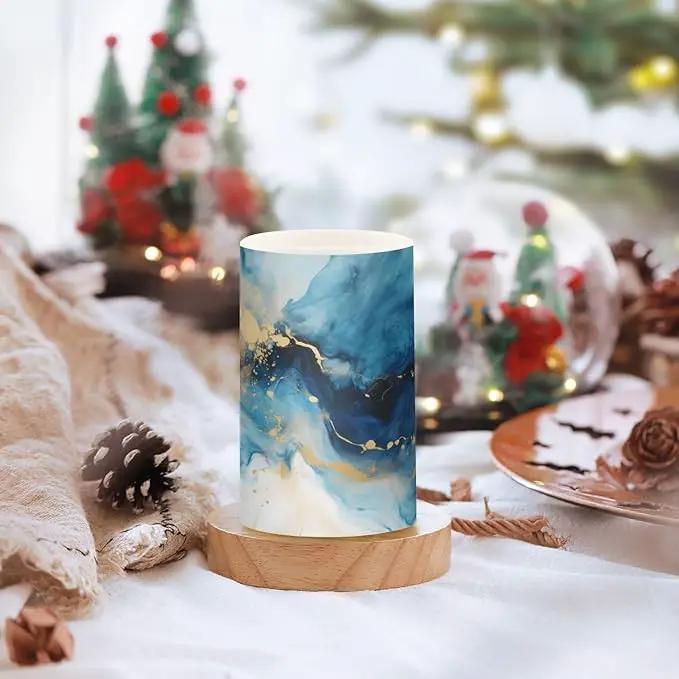 Flickering Flameless Candles, Marble Navy Blue LED Candles with Remote Timer, Set of 2 Battery Operated Candle for Valentine Wedding Birthday by GreenHaven Gardens