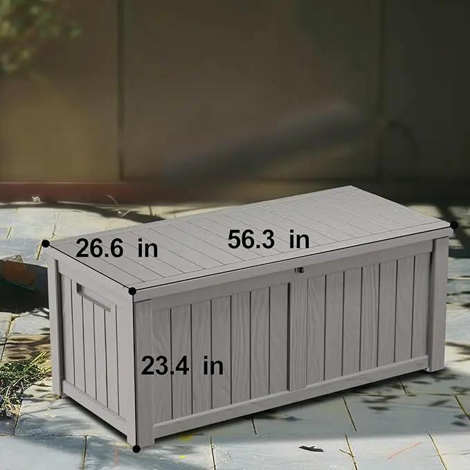 120 Gallon Deck Box,Resin Outdoor Storage Box with Lockable for Patio Furniture, Pool Accessories, Garden Tools Waterproof Outside Storage Box, Grey by GreenHaven Gardens