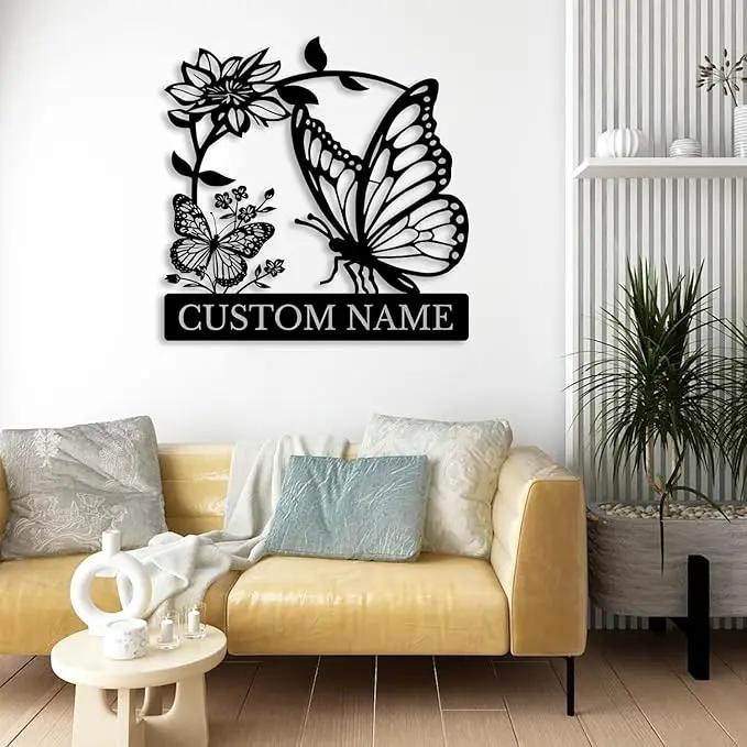 Custom Butterfly Metal Sign,Personalized Butterfly House Number Signs,Personalized Gardener Name Sign,Garden Patio Wall Decor (Style-5) by GreenHaven Gardens