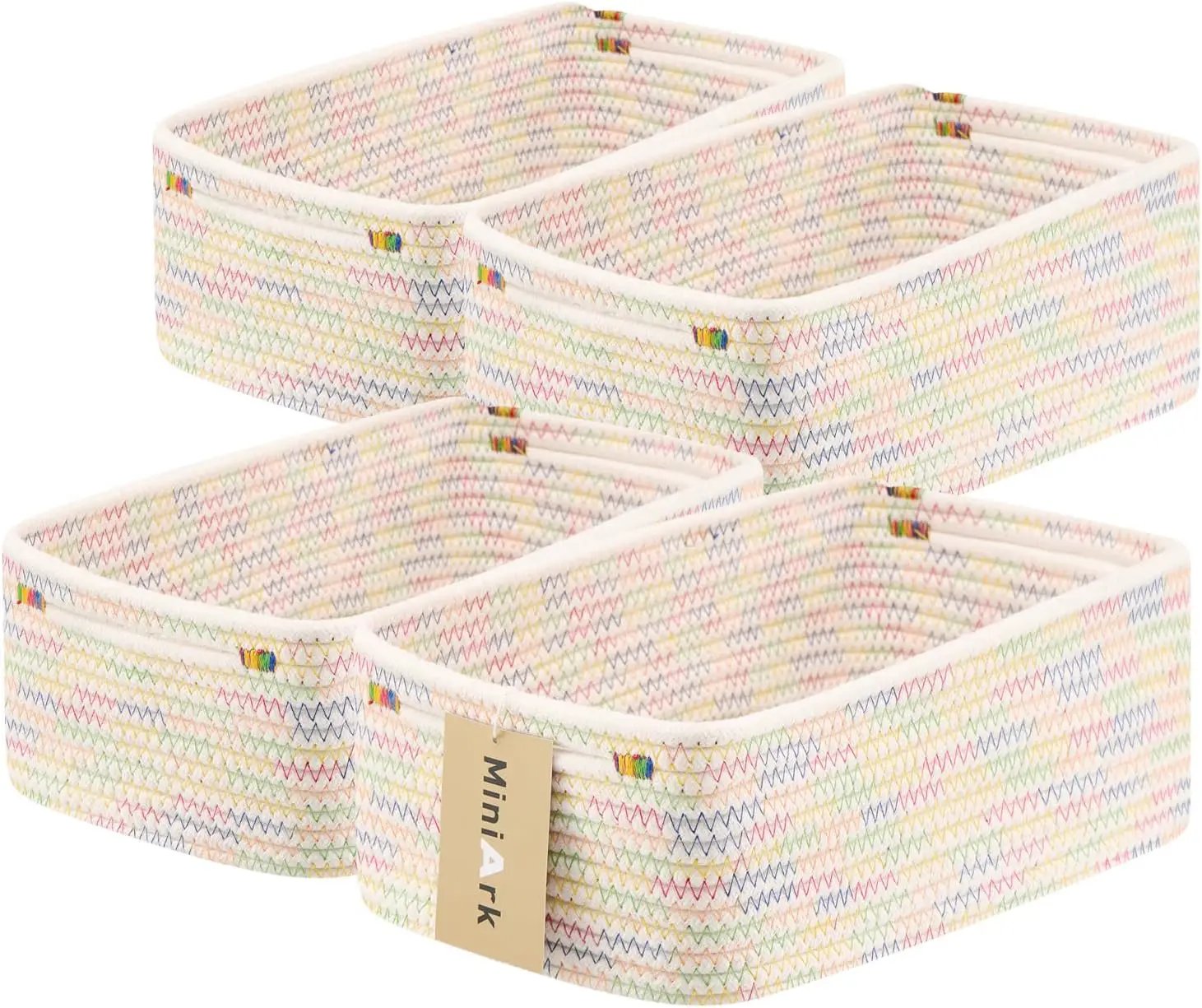 Small Storage Baskets for Organizing | Closet Organizer Bins | Shelf Toy Basket | Woven Rope Baskets | Cube Decorative Box | Shallow Basket | 13x8.5x5.1” | 4 Packs Rainbow by GreenHaven Gardens
