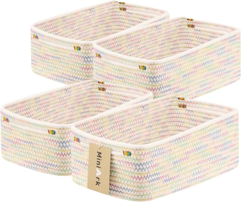Small Storage Baskets for Organizing | Closet Organizer Bins | Shelf Toy Basket | Woven Rope Baskets | Cube Decorative Box | Shallow Basket | 13x8.5x5.1” | 4 Packs Rainbow by GreenHaven Gardens