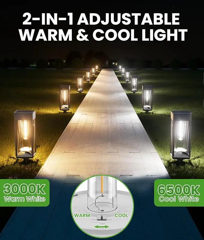 Bright Solar Lights Outdoor 6 Pack, 2-in-1 Warm&Cool Solar Pathway Lights Waterproof IP65, Auto On/Off, Long Lasting Outdoor Light for Yard, Patio, Garden, Outside Landscape Lighting by GreenHaven Gardens