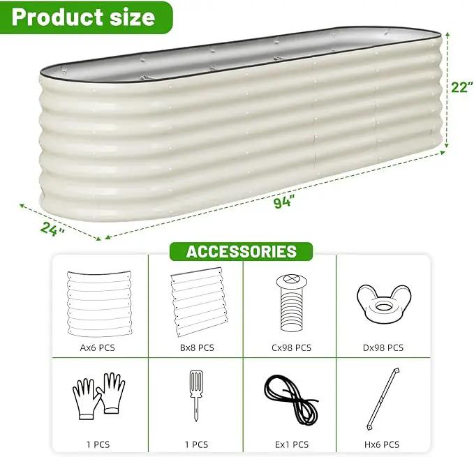 SnugNiture 8x2x2ft Raised Garden Bed Kit, 24" Tall Outdoor Metal Raised Planter Box for Planting Plants Vegetables Flowers Fruits, White by GreenHaven Gardens