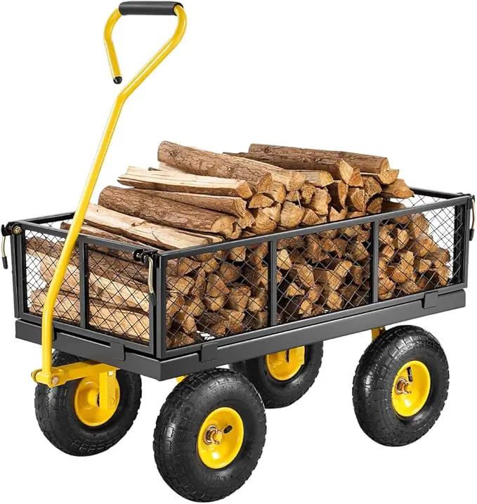 VEVOR 500 Lbs Steel Garden Cart, Heavy Duty Garden Wagon Cart Pullable on Wheels, Metal Yard Utility Wagon Carts with 10" All Terrain Tires, Mesh Removable Sides and 180°Rotating Handle by GreenHaven Gardens