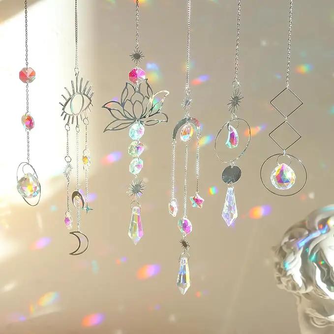 ilclviz Suncatcher Crystal Hanging Sun Catcher Prism with Chain Pendant Ornament Crystal Balls for Window 6 Pieces by GreenHaven Gardens
