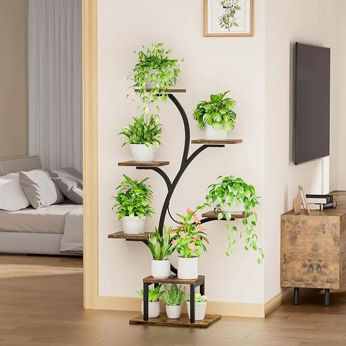 Plant Stand Indoor with Grow Lights, 7 Tiered Indoor Plant Shelf, 49" Corner Plant Stands for Indoor Plants, Metal Plant Flower Display Shelves, Tree-Shaped Plant Rack for Home, Patio, Black by GreenHaven Gardens