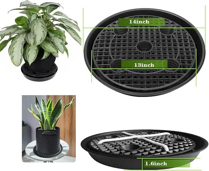 Plastic Plant Saucer Stand,4-Pack 14 inch, Elevated Plant Saucer Self-Watering Fabric Pot Base, Use Nonwoven Grow Bags, Plant Saucers Flower Pot Tray for Indoor-Outdoo and Grow Tents Greenhouses by GreenHaven Gardens