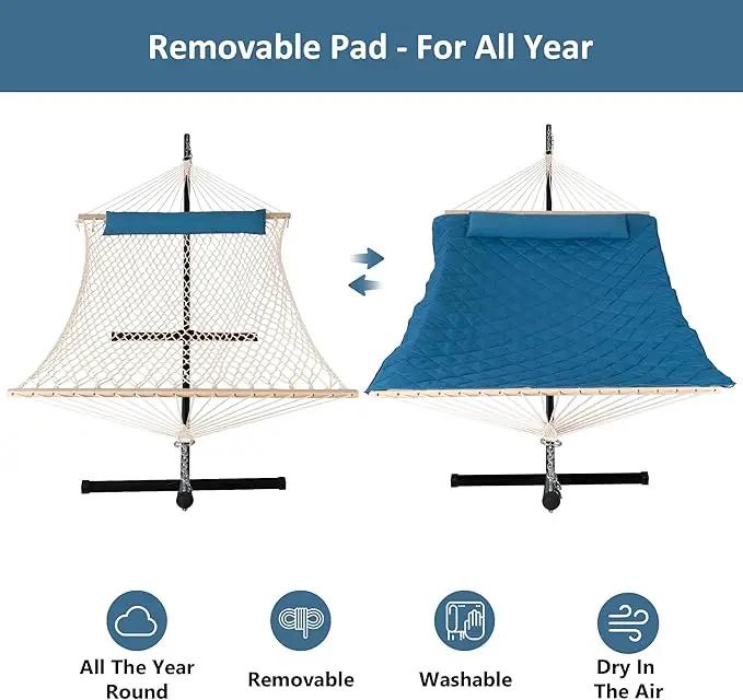 ANOW Double Hammock with Stand Included, Rope Hammock with Detachable Pillow and Pad for Outdoors Indoors, 450 LBS Weight Capacity, Blue by GreenHaven Gardens