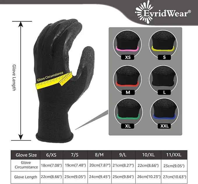 Evridwear Crinkle Latex Rubber Hand Coated Safety Work Gloves for Men Women General Multi Use Construction Warehouse Gardening Assembly Landscaping (XS-Size) 12 Pairs Pack by GreenHaven Gardens