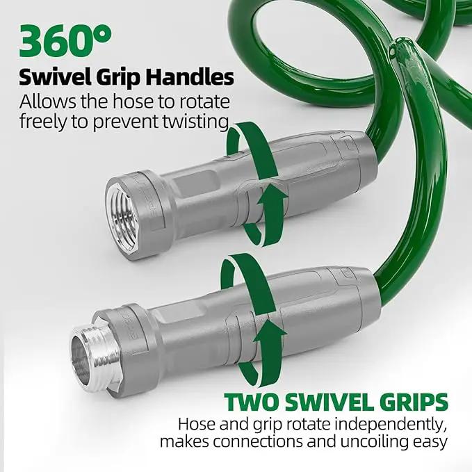 3/8" Lightweight Coil Garden Hose 50 FT, EVA Flexible Curly Water Pipes with 6-Pattern Spray Nozzle for Boat, Greenhouse, Yard, Patio, Green by GreenHaven Gardens