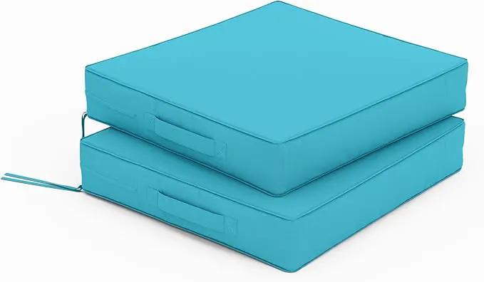 Patio Chair Cushions 17 X 16 X 3 Inch Waterproof Outdoor Seat Cushions for Patio Furniture, Outdoor Sofa Couch Pads with Ties & Handle, Set of 2, Lake Blue by GreenHaven Gardens